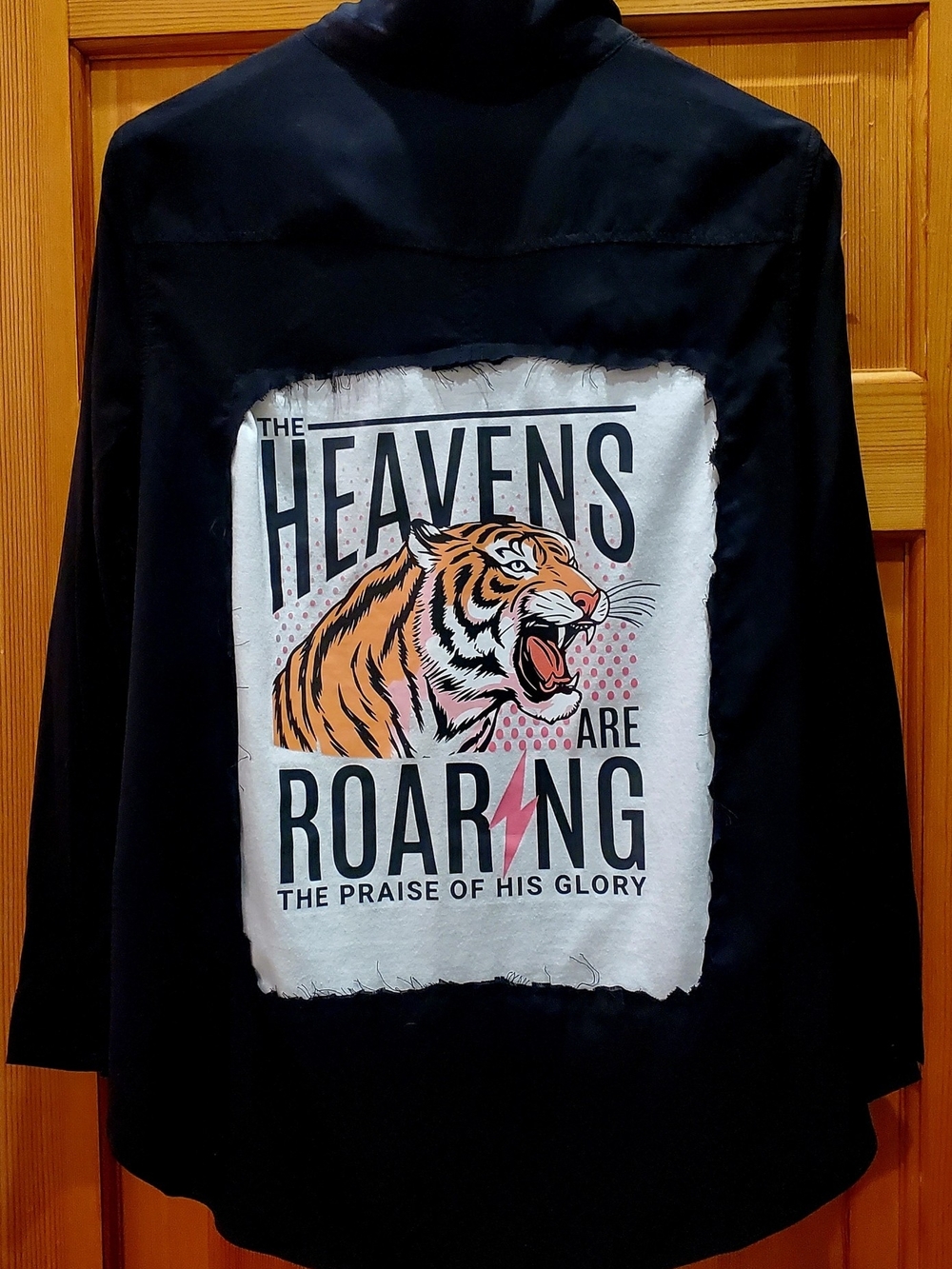 Upcycled Black Shirt with Roaring Tiger Graphic